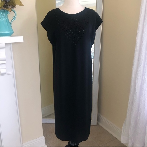 Vintage Ellen Tracy Black Beaded Shift Dress Size 10 Minimalist USA - Picture 5 of 10